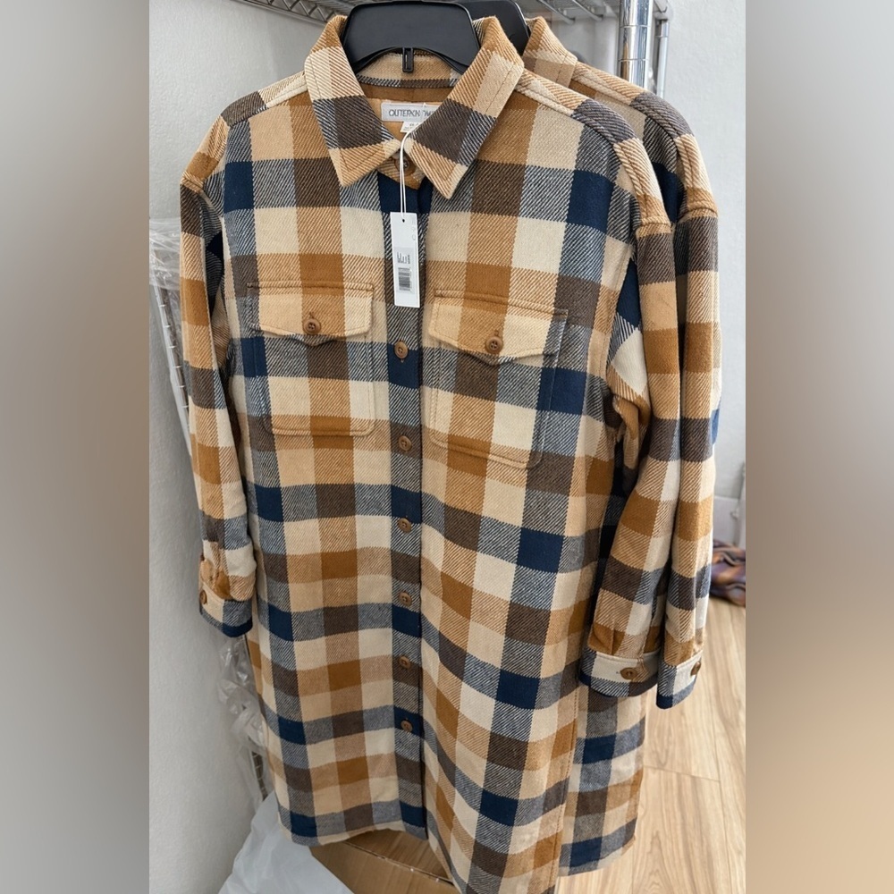 Outerknown Plaid Long Coat in Sahara Desert Plaid size Small - Picture 4 of 6